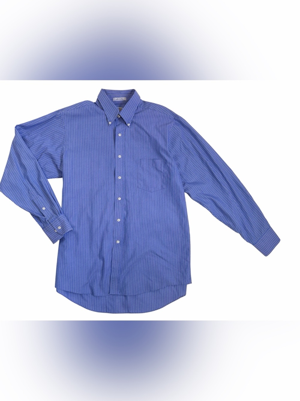 Eagle Shirtmakers Blue Striped Non-Iron Button Down Dress Shirt Men 16.5 34/35